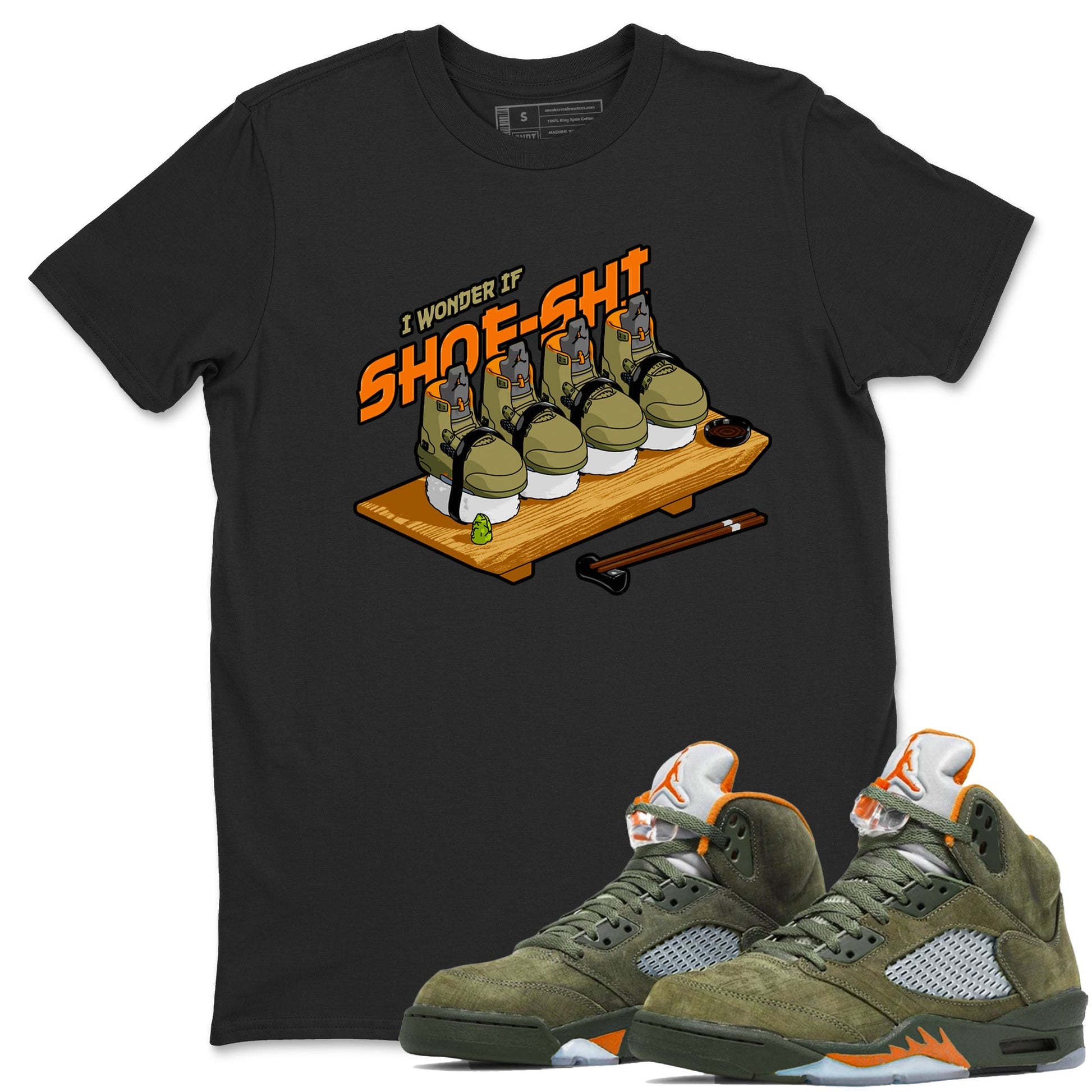 5s Olive shirt to match jordans Shoe-Shi sneaker tees Air Jordan 5 Olive SNRT Sneaker Release Tees unisex cotton Black 1 crew neck shirt