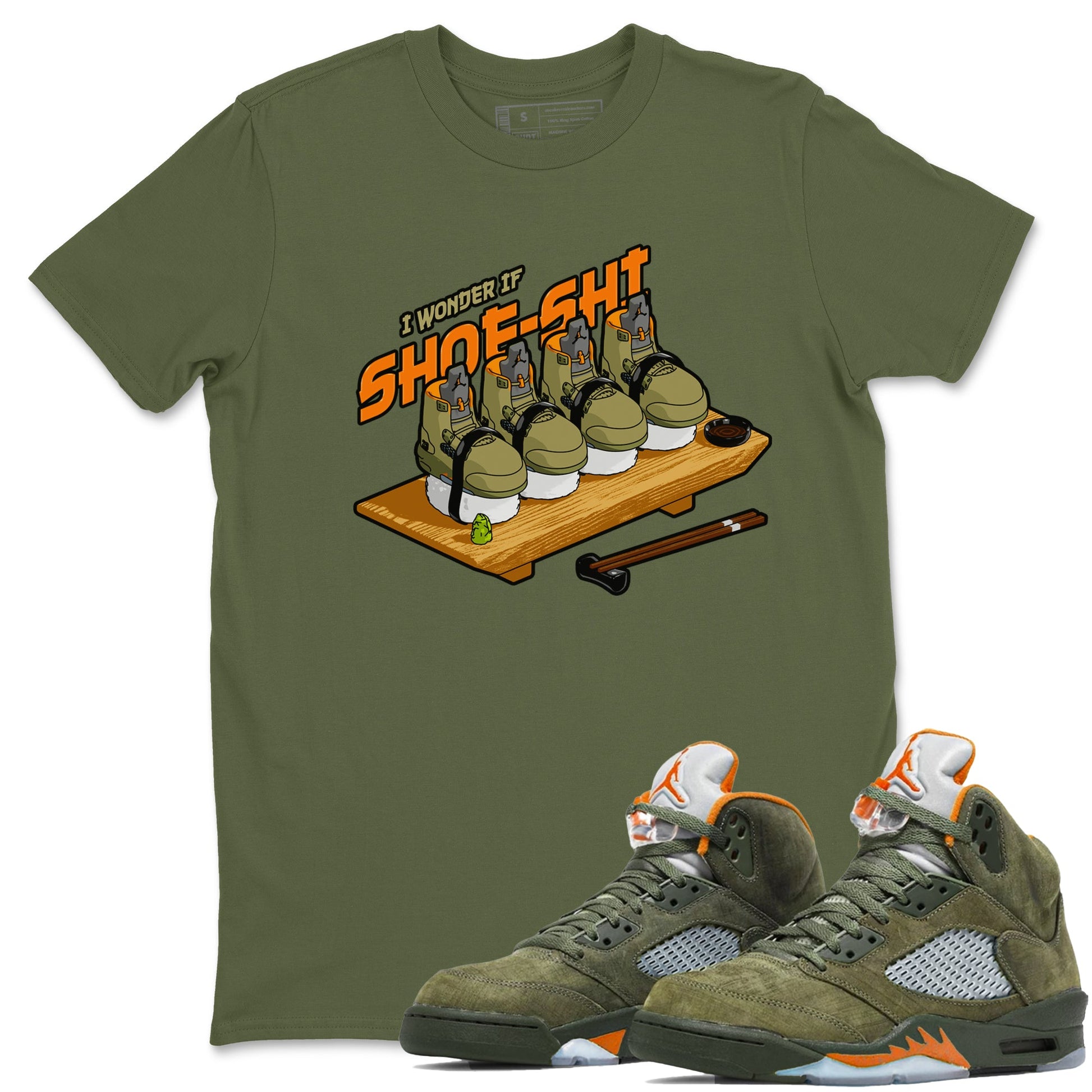5s Olive shirt to match jordans Shoe-Shi sneaker tees Air Jordan 5 Olive SNRT Sneaker Release Tees unisex cotton Military Green 1 crew neck shirt
