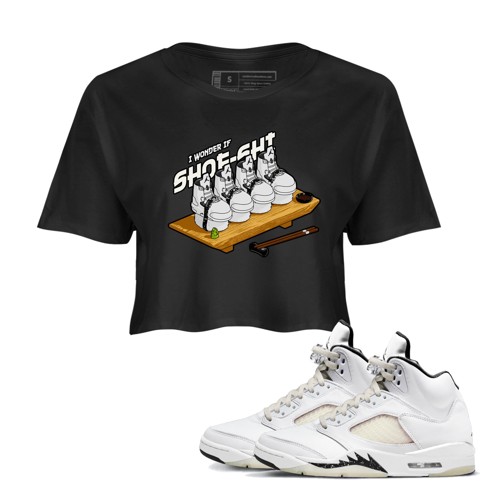 5s Sail shirt to match jordans Shoe-Shi sneaker tees Air Jordan 5 Sail SNRT Sneaker Release Tees Black 1 crop length shirt