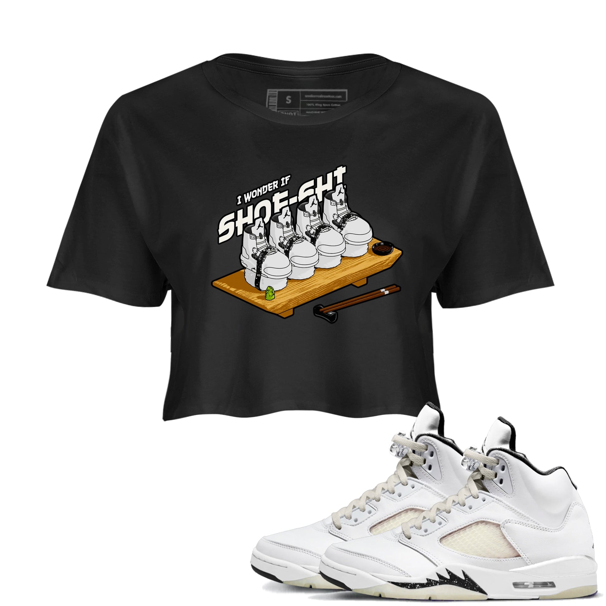 5s Sail shirt to match jordans Shoe-Shi sneaker tees Air Jordan 5 Sail SNRT Sneaker Release Tees Black 1 crop length shirt