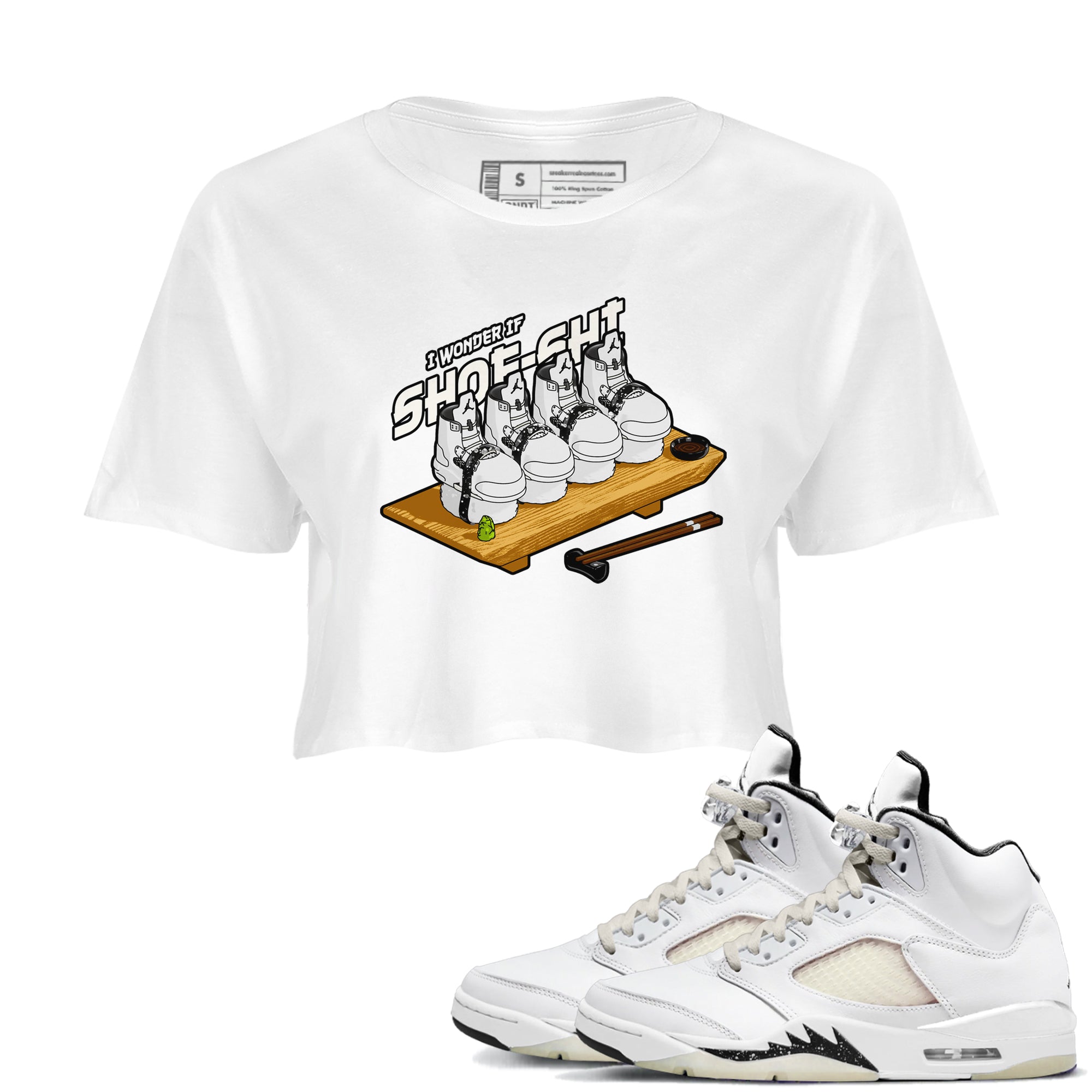 5s Sail shirt to match jordans Shoe-Shi sneaker tees Air Jordan 5 Sail SNRT Sneaker Release Tees White 1 crop length shirt
