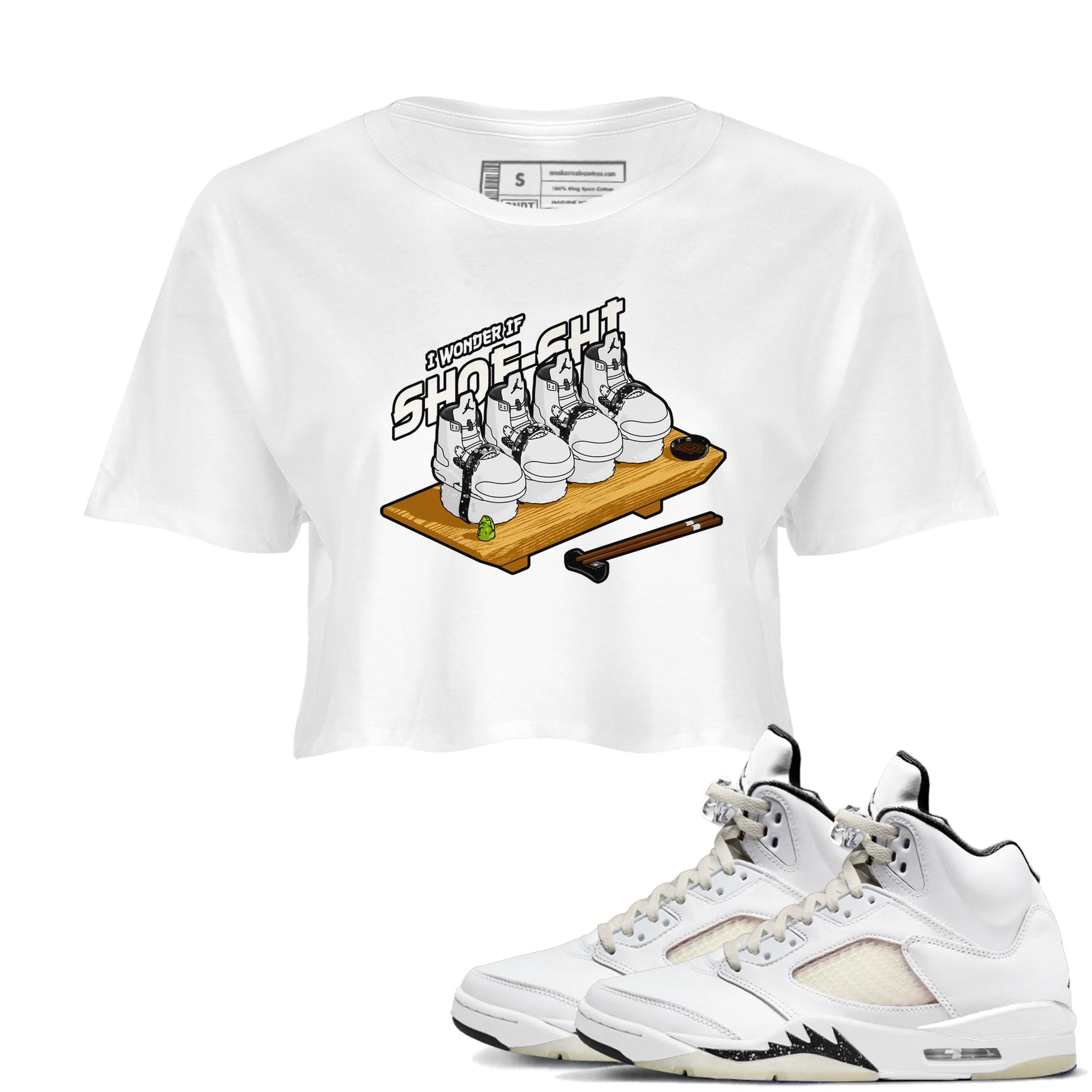 5s Sail shirt to match jordans Shoe-Shi sneaker tees Air Jordan 5 Sail SNRT Sneaker Release Tees White 1 crop length shirt