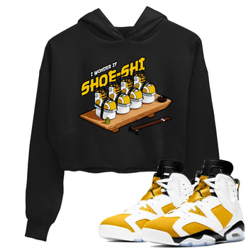 Air Jordan 6 Yellow Ochre shirt to match jordans Shoe-Shi sneaker tees AJ6 Yellow Ochre SNRT Sneaker Release Tees Black 1 Crop T-Shirt