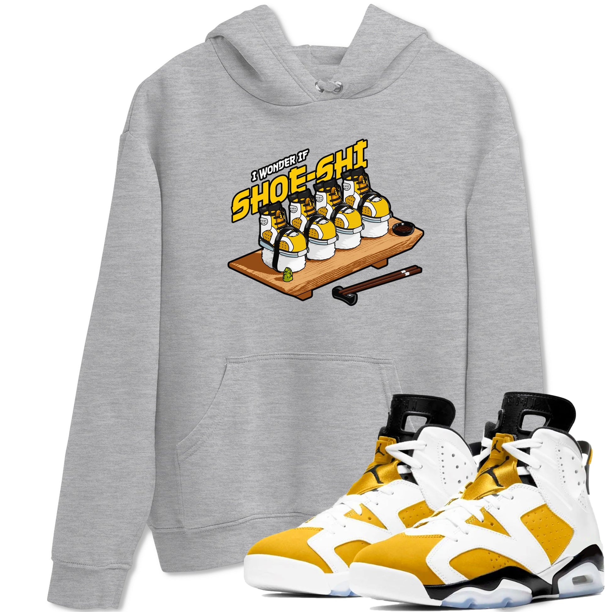 Air Jordan 6 Yellow Ochre shirt to match jordans Shoe-Shi sneaker tees AJ6 Yellow Ochre SNRT Sneaker Release Tees Unisex Heather Grey 1 T-Shirt