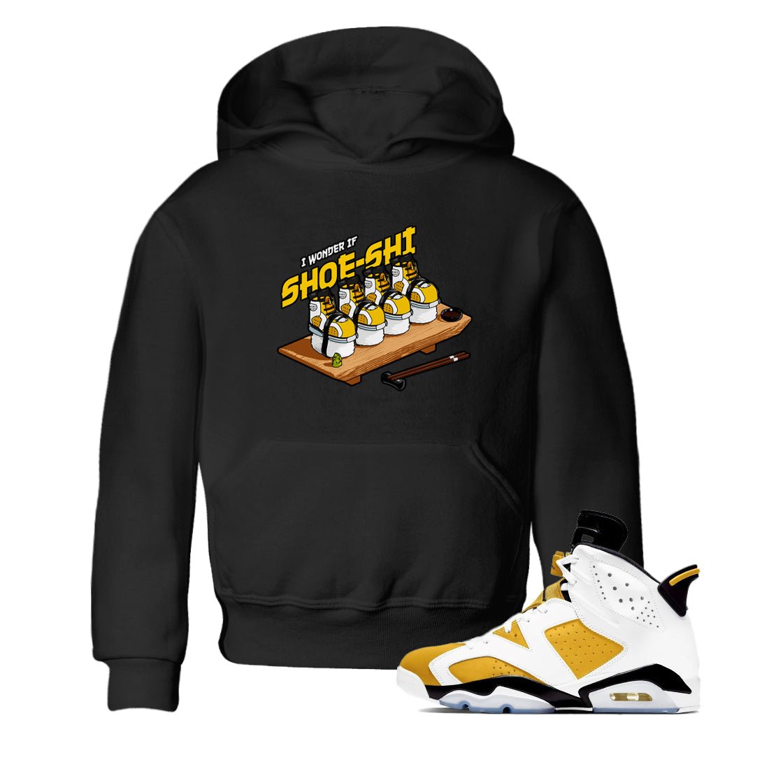 Air Jordan 6 Yellow Ochre shirt to match jordans Shoe-Shi sneaker tees AJ6 Yellow Ochre SNRT Sneaker Release Tees Baby Toddler Black 1 T-Shirt