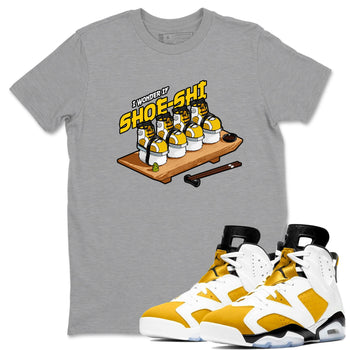 Air Jordan 6 Yellow Ochre shirt to match jordans Shoe-Shi sneaker tees AJ6 Yellow Ochre SNRT Sneaker Release Tees Unisex Heather Grey 1 T-Shirt