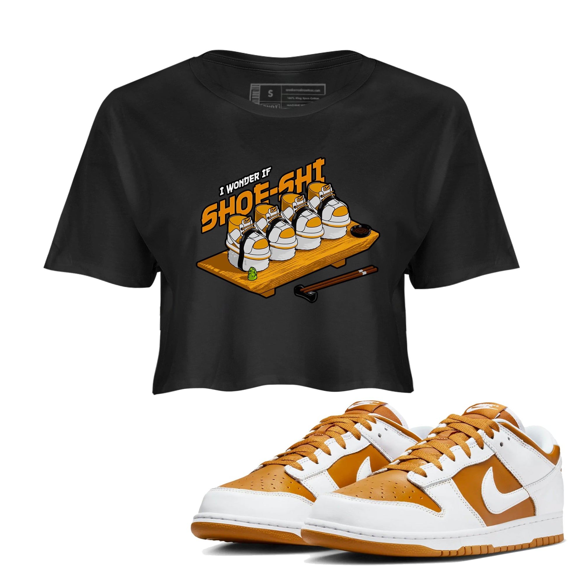 Dunk Dark Curry shirt to match jordans Shoe-Shi sneaker tees AJ1 Low Dark Curry SNRT Sneaker Release Tees Black 1 crop length shirt