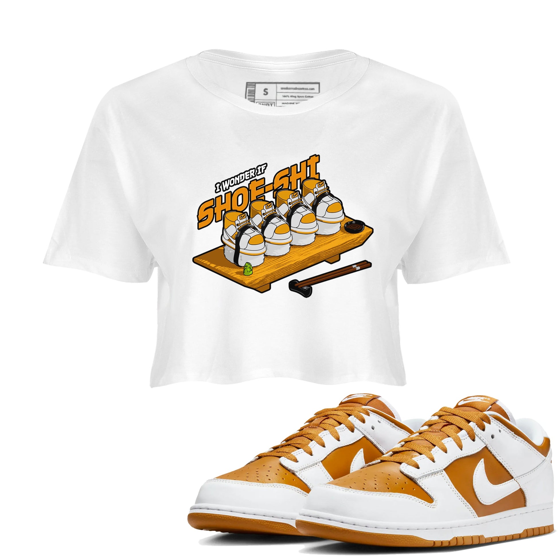Dunk Dark Curry shirt to match jordans Shoe-Shi sneaker tees AJ1 Low Dark Curry SNRT Sneaker Release Tees White 1 crop length shirt
