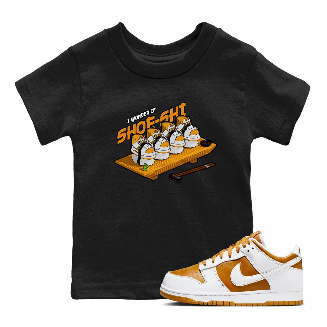 Dunk Dark Curry shirt to match jordans Shoe-Shi sneaker tees AJ1 Low Dark Curry SNRT sneaker release tees baby toddler Black 1 cotton Shirt
