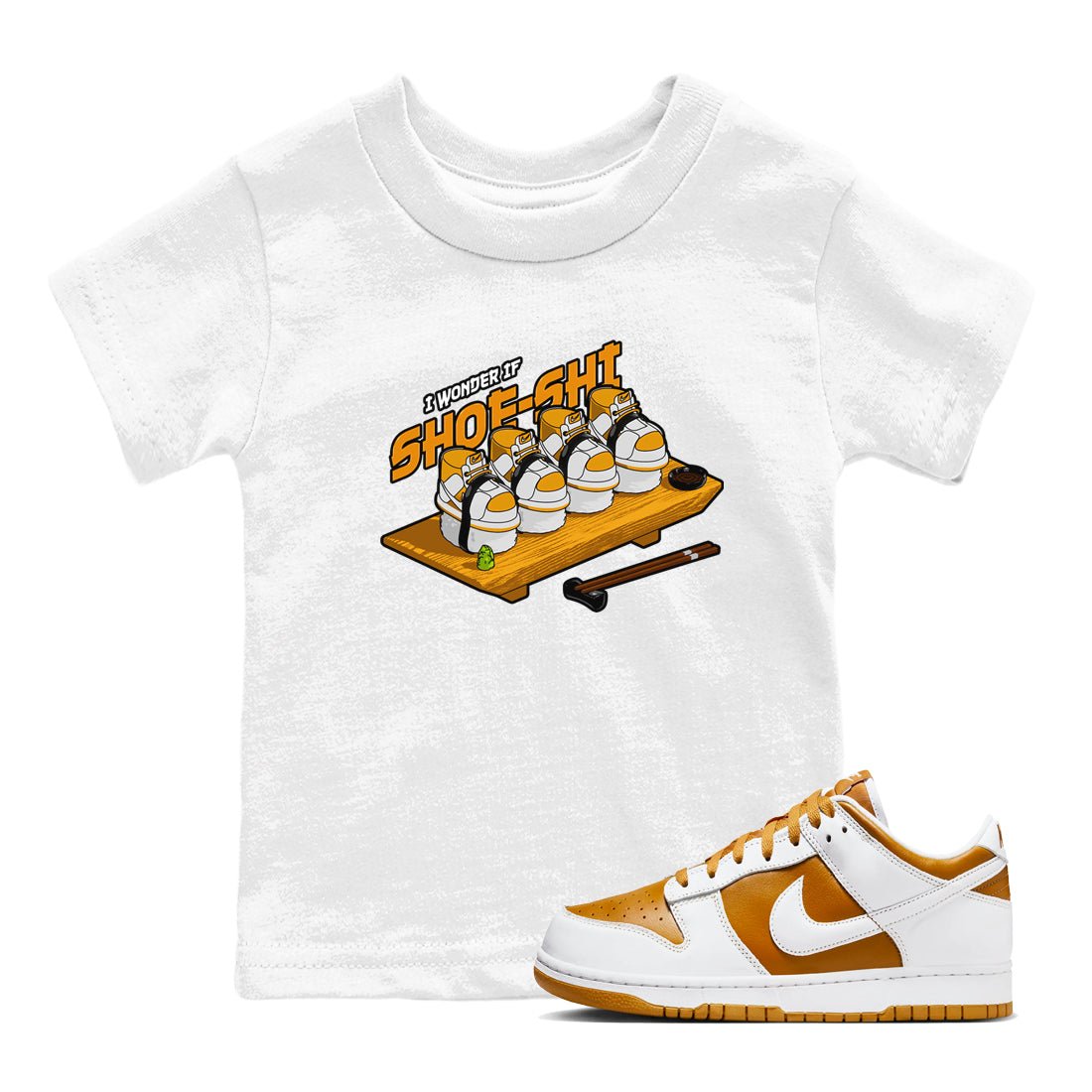 Dunk Dark Curry shirt to match jordans Shoe-Shi sneaker tees AJ1 Low Dark Curry SNRT sneaker release tees baby toddler White 1 cotton Shirt