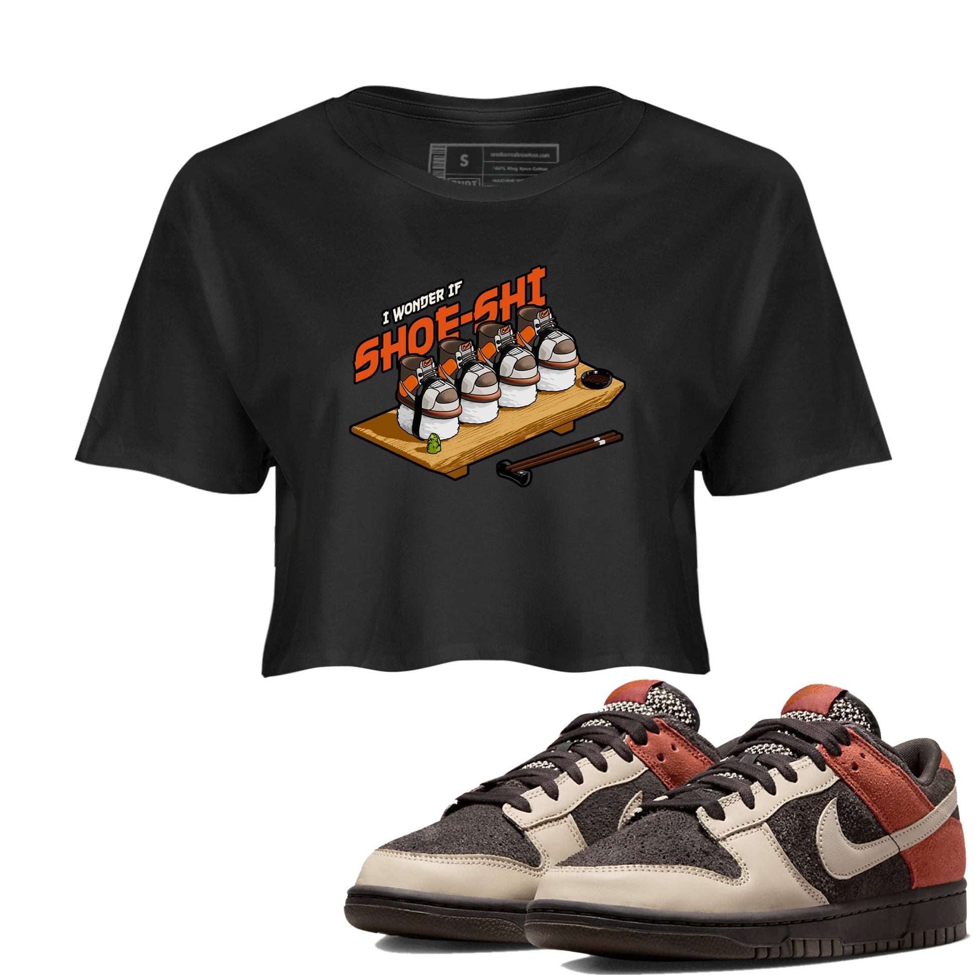 Dunk Red Panda shirt to match jordans Shoe-Shi sneaker tees Dunk Red Panda SNRT Sneaker Release Tees Black 1 Crop T-Shirt