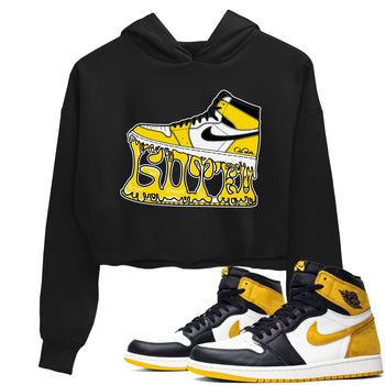 1s Yellow Ochre shirt to match jordans Shoe Stuck sneaker tees Air Jordan 1 Yellow Ochre SNRT Sneaker Release Tees Black 1 crop length shirt