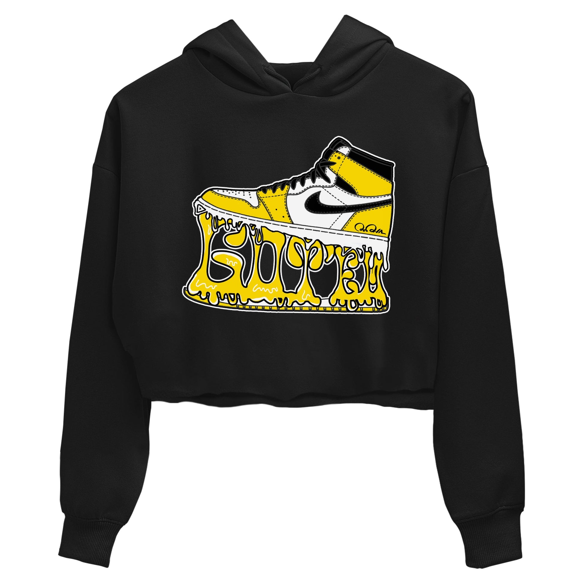 1s Yellow Ochre shirt to match jordans Shoe Stuck sneaker tees Air Jordan 1 Yellow Ochre SNRT Sneaker Release Tees Black 2 crop length shirt