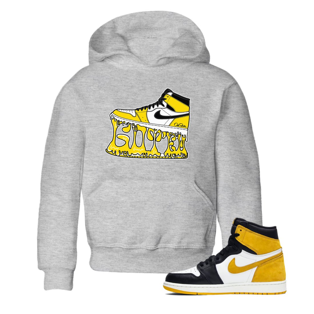 1s Yellow Ochre shirt to match jordans Shoe Stuck sneaker tees Air Jordan 1 Yellow Ochre SNRT sneaker release tees baby toddler Heather Grey 1 cotton Shirt