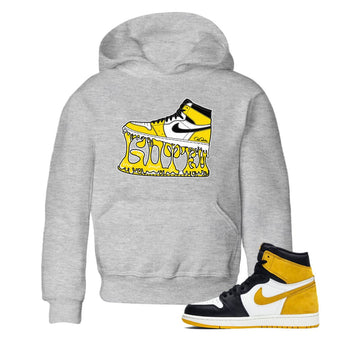 1s Yellow Ochre shirt to match jordans Shoe Stuck sneaker tees Air Jordan 1 Yellow Ochre SNRT sneaker release tees baby toddler Heather Grey 1 cotton Shirt