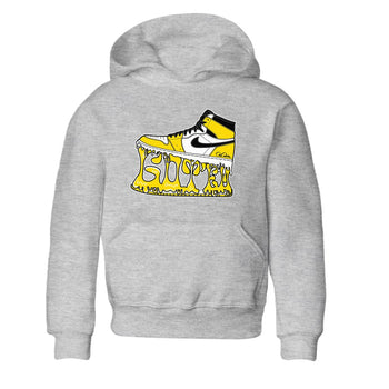 1s Yellow Ochre shirt to match jordans Shoe Stuck sneaker tees Air Jordan 1 Yellow Ochre SNRT sneaker release tees baby toddler Heather Grey 2 cotton Shirt