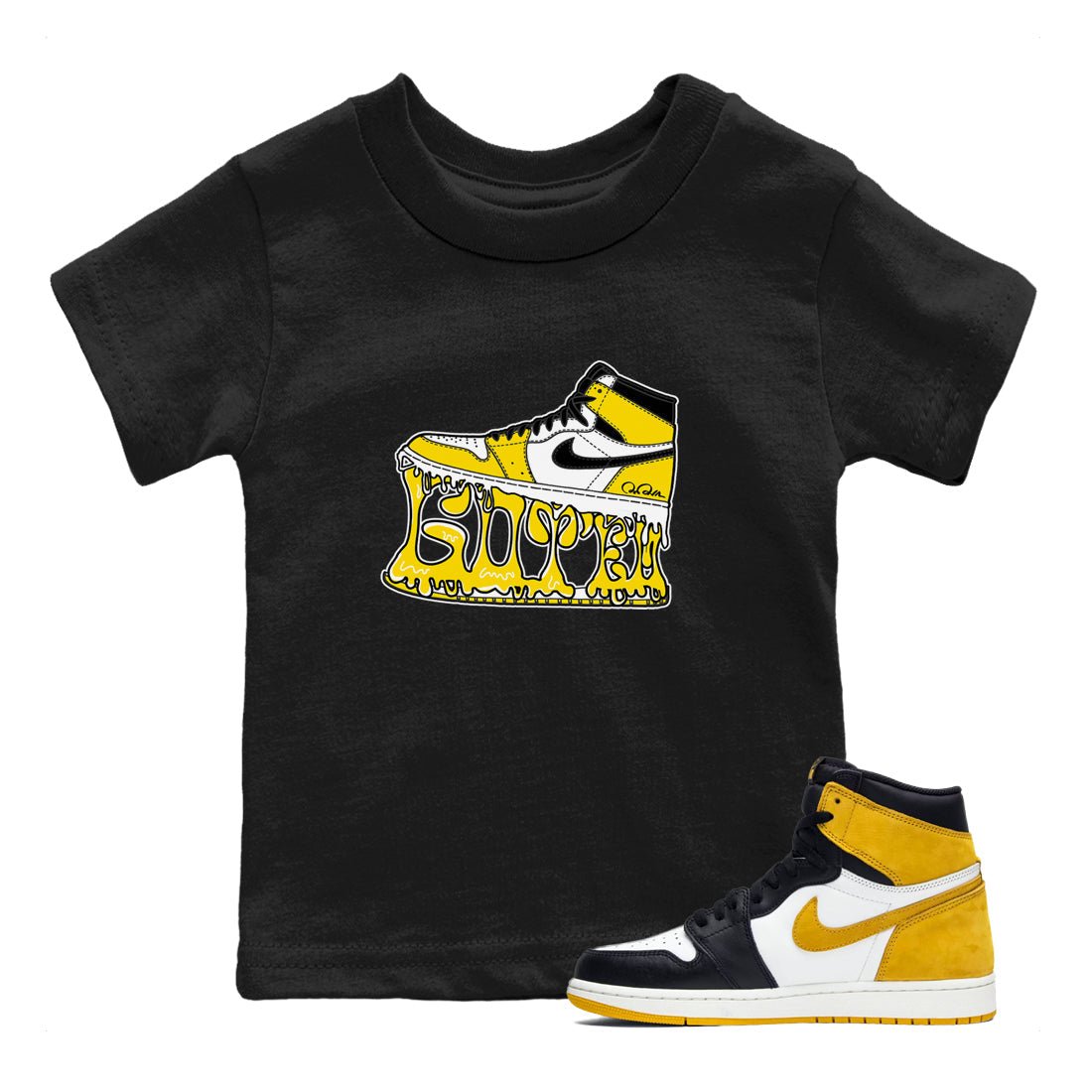 1s Yellow Ochre shirt to match jordans Shoe Stuck sneaker tees Air Jordan 1 Yellow Ochre SNRT sneaker release tees baby toddler Black 1 cotton Shirt