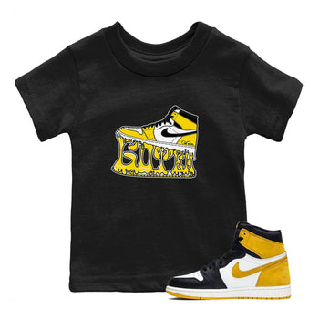 1s Yellow Ochre shirt to match jordans Shoe Stuck sneaker tees Air Jordan 1 Yellow Ochre SNRT sneaker release tees baby toddler Black 1 cotton Shirt