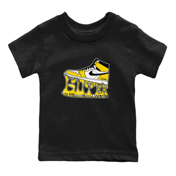 1s Yellow Ochre shirt to match jordans Shoe Stuck sneaker tees Air Jordan 1 Yellow Ochre SNRT sneaker release tees baby toddler Black 2 cotton Shirt