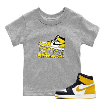 1s Yellow Ochre shirt to match jordans Shoe Stuck sneaker tees Air Jordan 1 Yellow Ochre SNRT sneaker release tees baby toddler Heather Grey 1 cotton Shirt