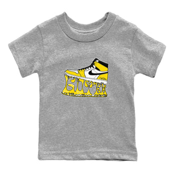 1s Yellow Ochre shirt to match jordans Shoe Stuck sneaker tees Air Jordan 1 Yellow Ochre SNRT sneaker release tees baby toddler Heather Grey 2 cotton Shirt