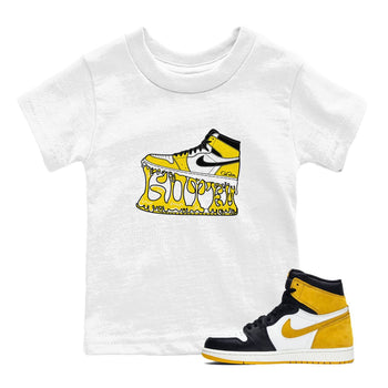 1s Yellow Ochre shirt to match jordans Shoe Stuck sneaker tees Air Jordan 1 Yellow Ochre SNRT sneaker release tees baby toddler White 1 cotton Shirt