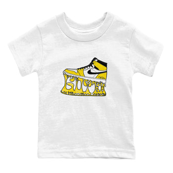1s Yellow Ochre shirt to match jordans Shoe Stuck sneaker tees Air Jordan 1 Yellow Ochre SNRT sneaker release tees baby toddler White 2 cotton Shirt