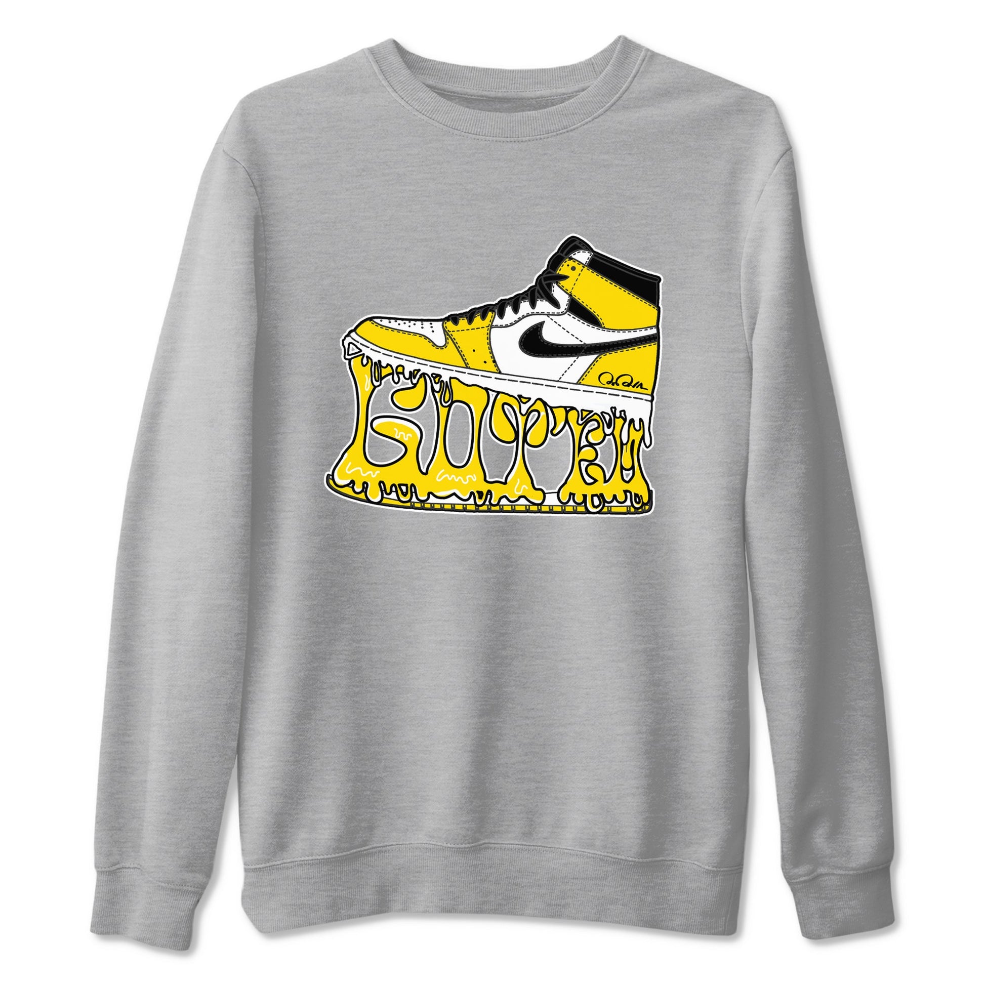 1s Yellow Ochre shirt to match jordans Shoe Stuck sneaker tees Air Jordan 1 Yellow Ochre SNRT Sneaker Release Tees unisex cotton Heather Grey 2 crew neck shirt