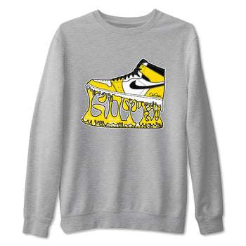 1s Yellow Ochre shirt to match jordans Shoe Stuck sneaker tees Air Jordan 1 Yellow Ochre SNRT Sneaker Release Tees unisex cotton Heather Grey 2 crew neck shirt
