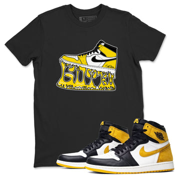 1s Yellow Ochre shirt to match jordans Shoe Stuck sneaker tees Air Jordan 1 Yellow Ochre SNRT Sneaker Release Tees unisex cotton Black 1 crew neck shirt