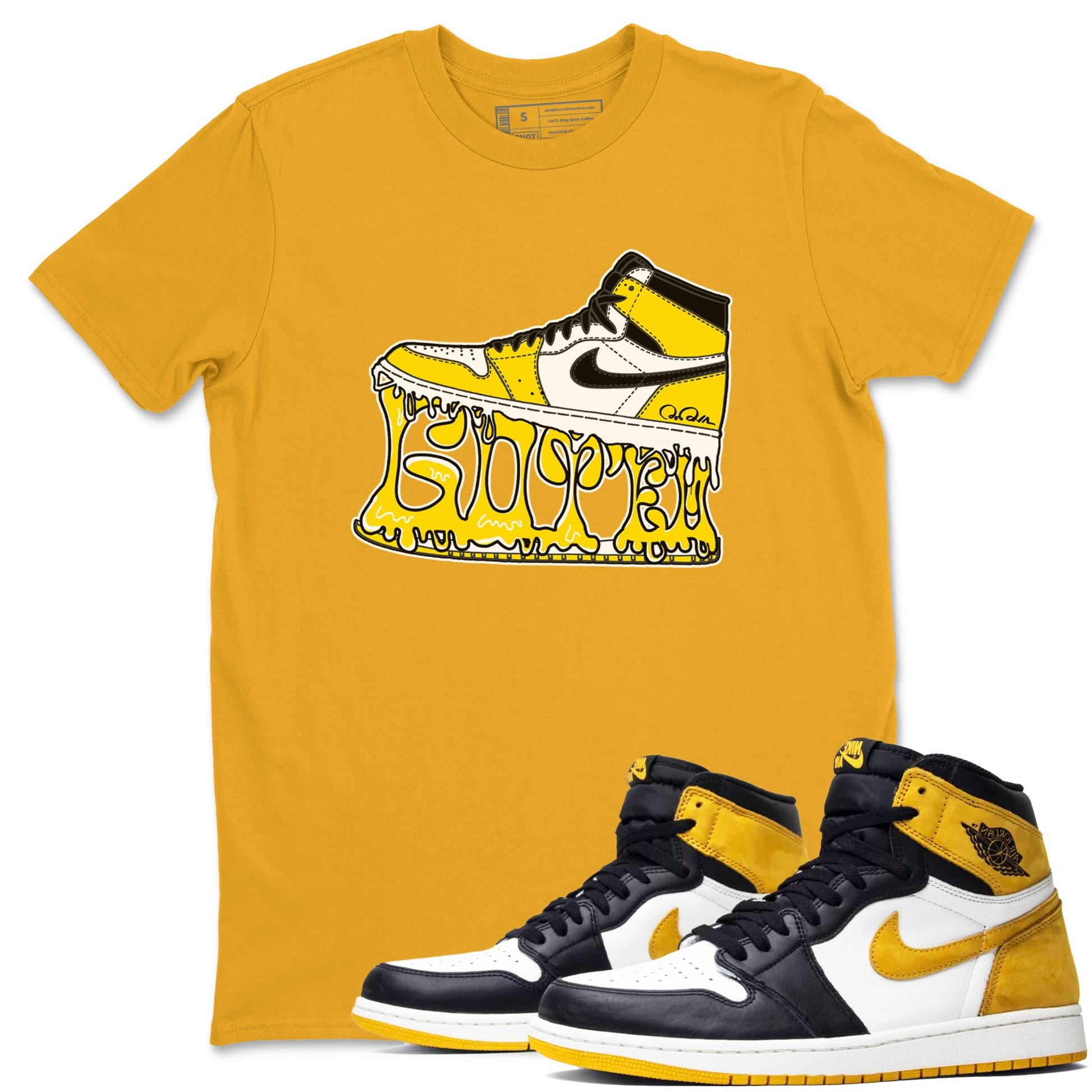 1s Yellow Ochre shirt to match jordans Shoe Stuck sneaker tees Air Jordan 1 Yellow Ochre SNRT Sneaker Release Tees unisex cotton Gold 1 crew neck shirt