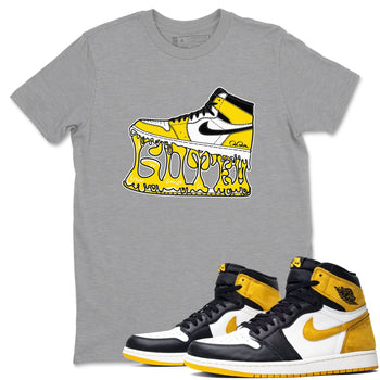 1s Yellow Ochre shirt to match jordans Shoe Stuck sneaker tees Air Jordan 1 Yellow Ochre SNRT Sneaker Release Tees unisex cotton Heather Grey 1 crew neck shirt
