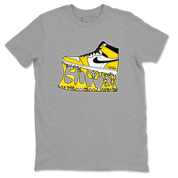 1s Yellow Ochre shirt to match jordans Shoe Stuck sneaker tees Air Jordan 1 Yellow Ochre SNRT Sneaker Release Tees unisex cotton Heather Grey 2 crew neck shirt