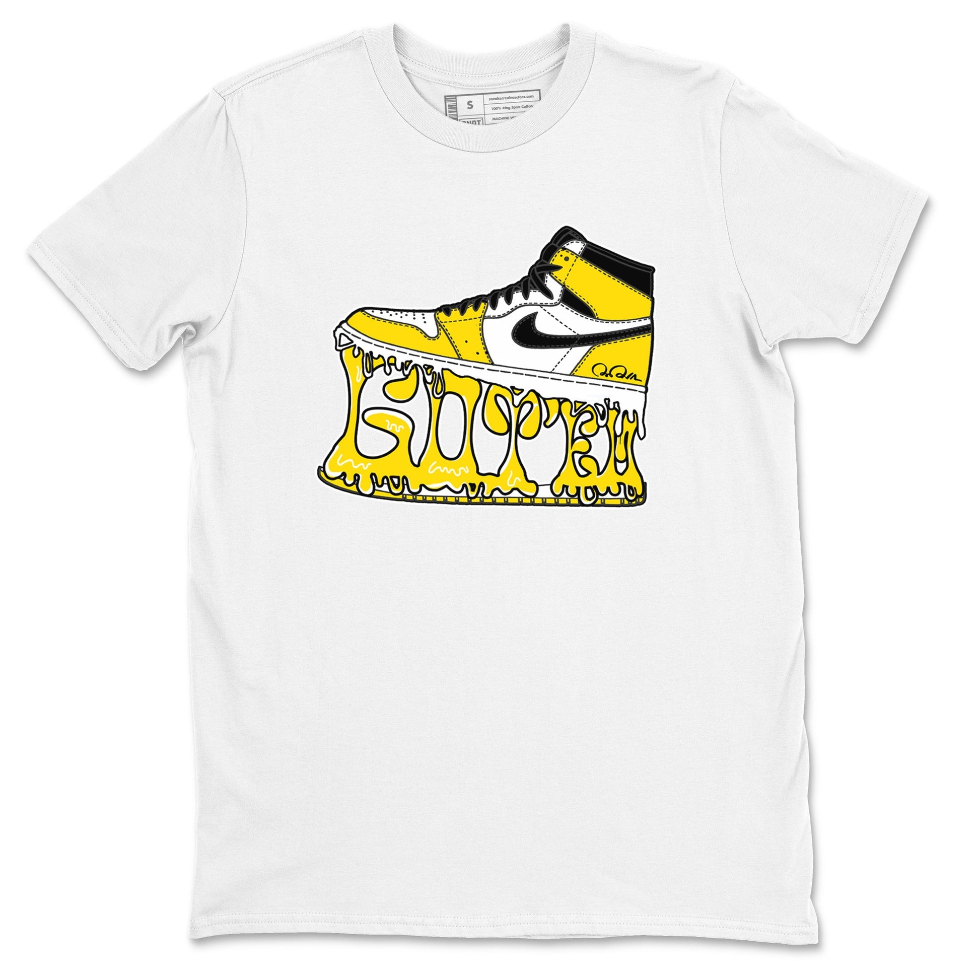 1s Yellow Ochre shirt to match jordans Shoe Stuck sneaker tees Air Jordan 1 Yellow Ochre SNRT Sneaker Release Tees unisex cotton White 2 crew neck shirt