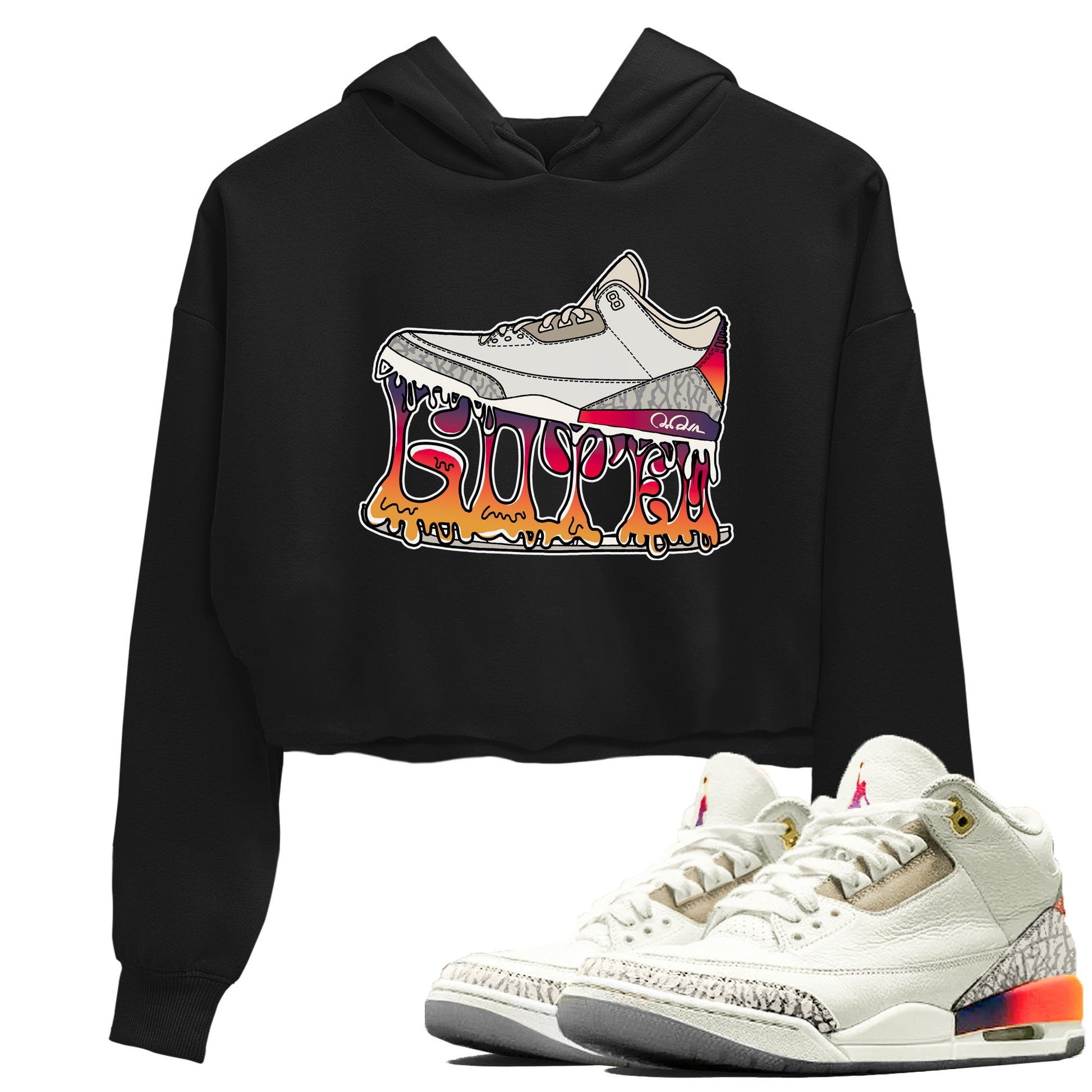 Air Jordan 3 J Balvin shirt to match jordans Shoe Stuck sneaker tees AJ3 J Balvin SNRT Sneaker Release Tees Black 1 Crop T-Shirt
