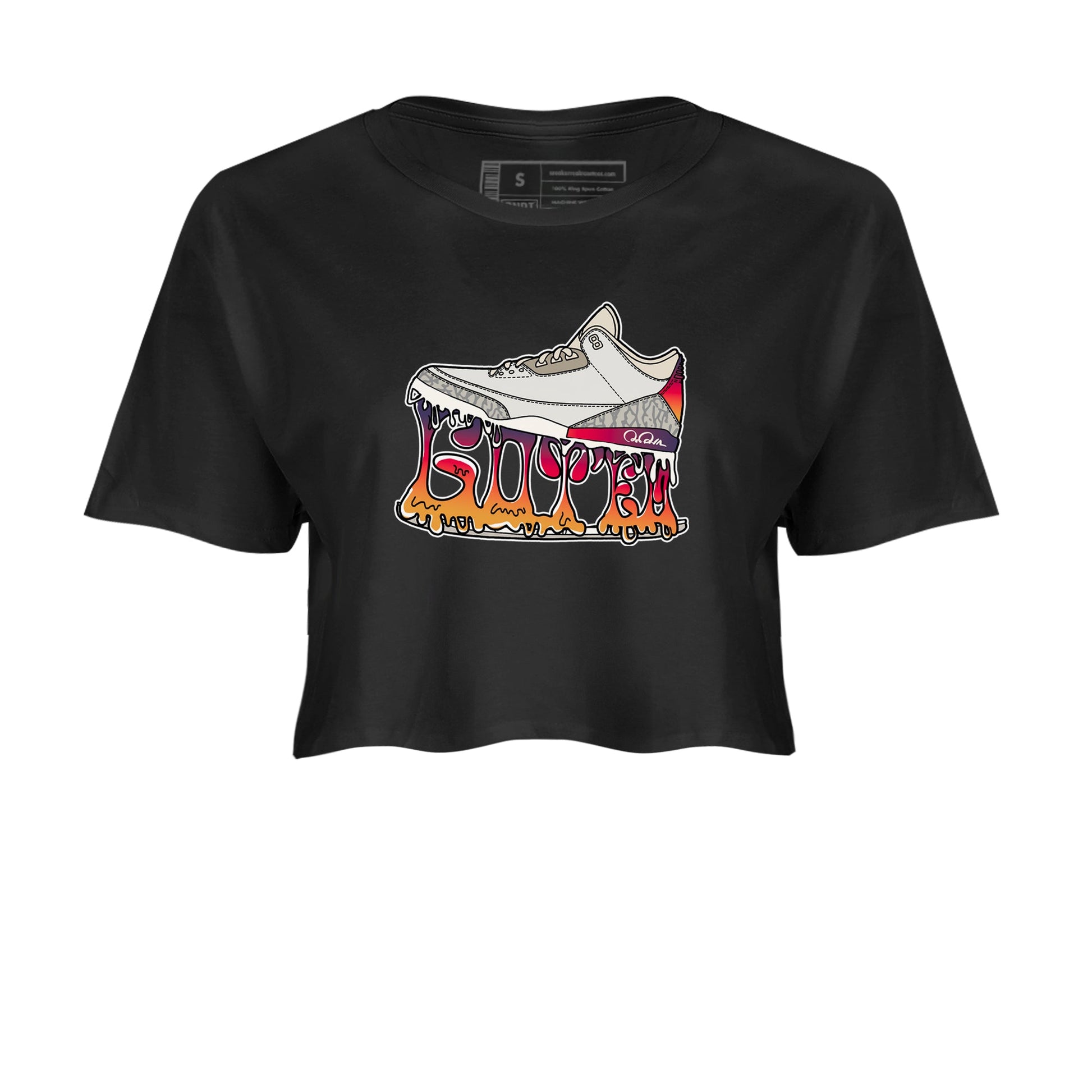 Air Jordan 3 J Balvin shirt to match jordans Shoe Stuck sneaker tees AJ3 J Balvin SNRT Sneaker Release Tees Black 2 Crop T-Shirt