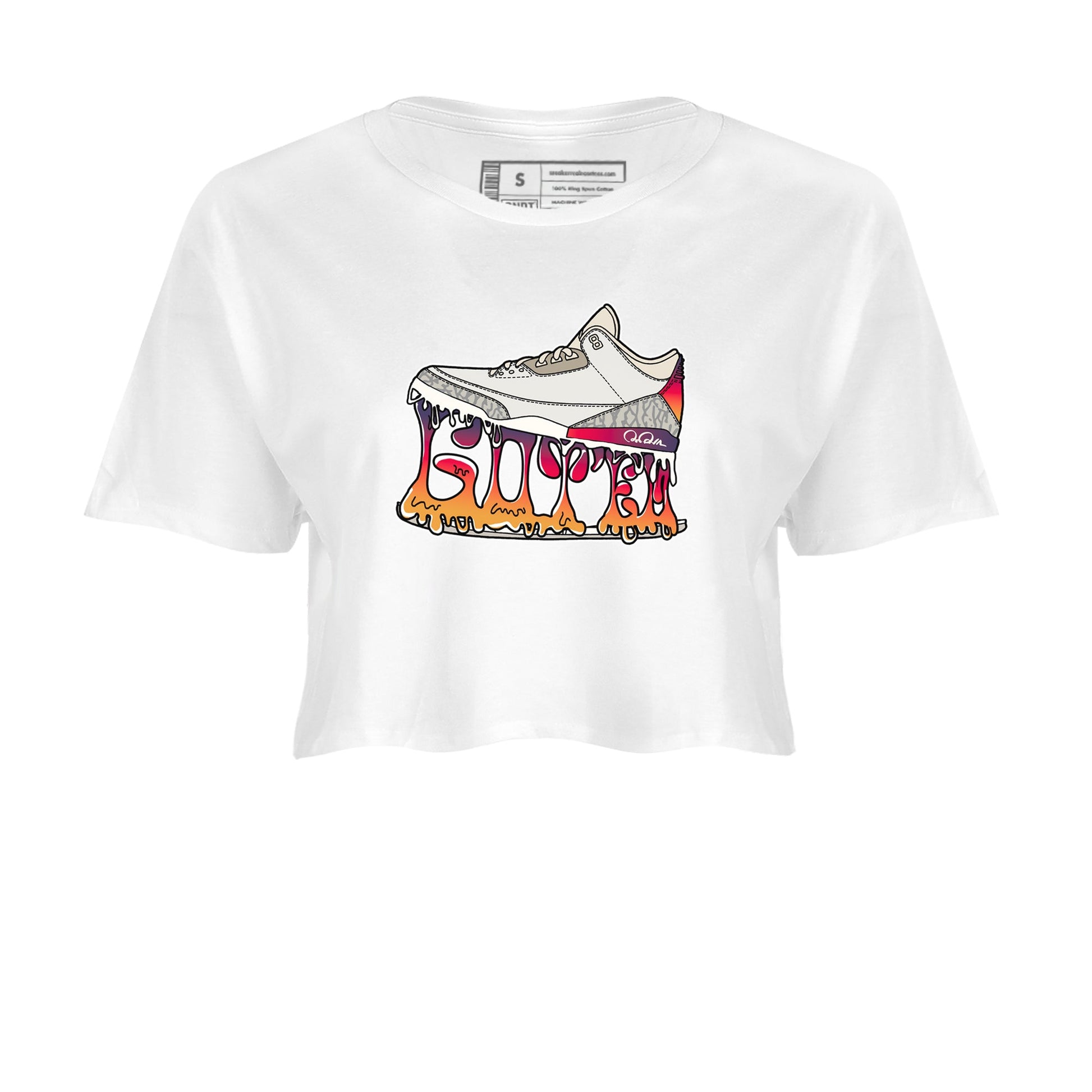 Air Jordan 3 J Balvin shirt to match jordans Shoe Stuck sneaker tees AJ3 J Balvin SNRT Sneaker Release Tees White 2 Crop T-Shirt