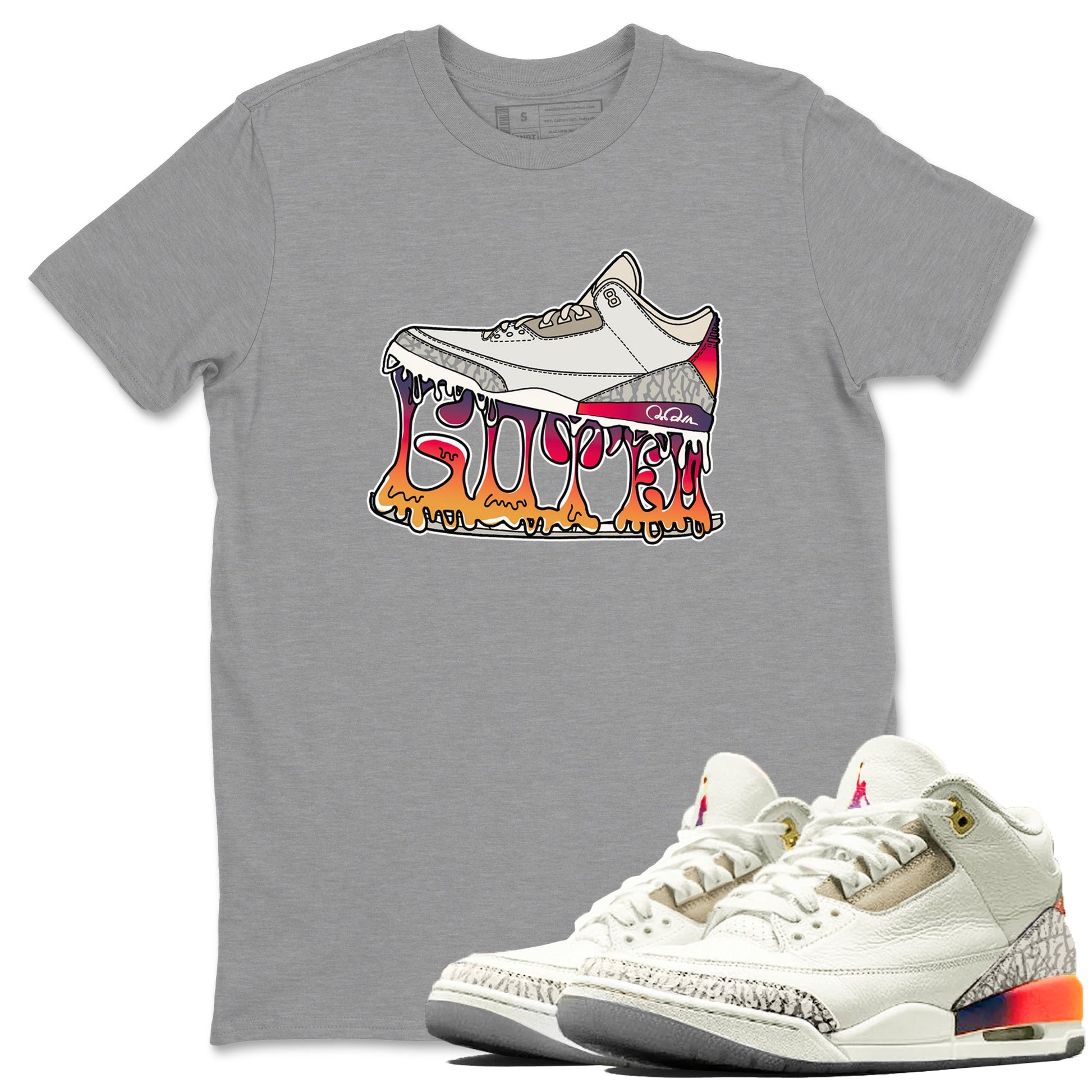 Air Jordan 3 J Balvin shirt to match jordans Shoe Stuck sneaker tees AJ3 J Balvin SNRT Sneaker Release Tees Unisex Heather Grey 1 T-Shirt