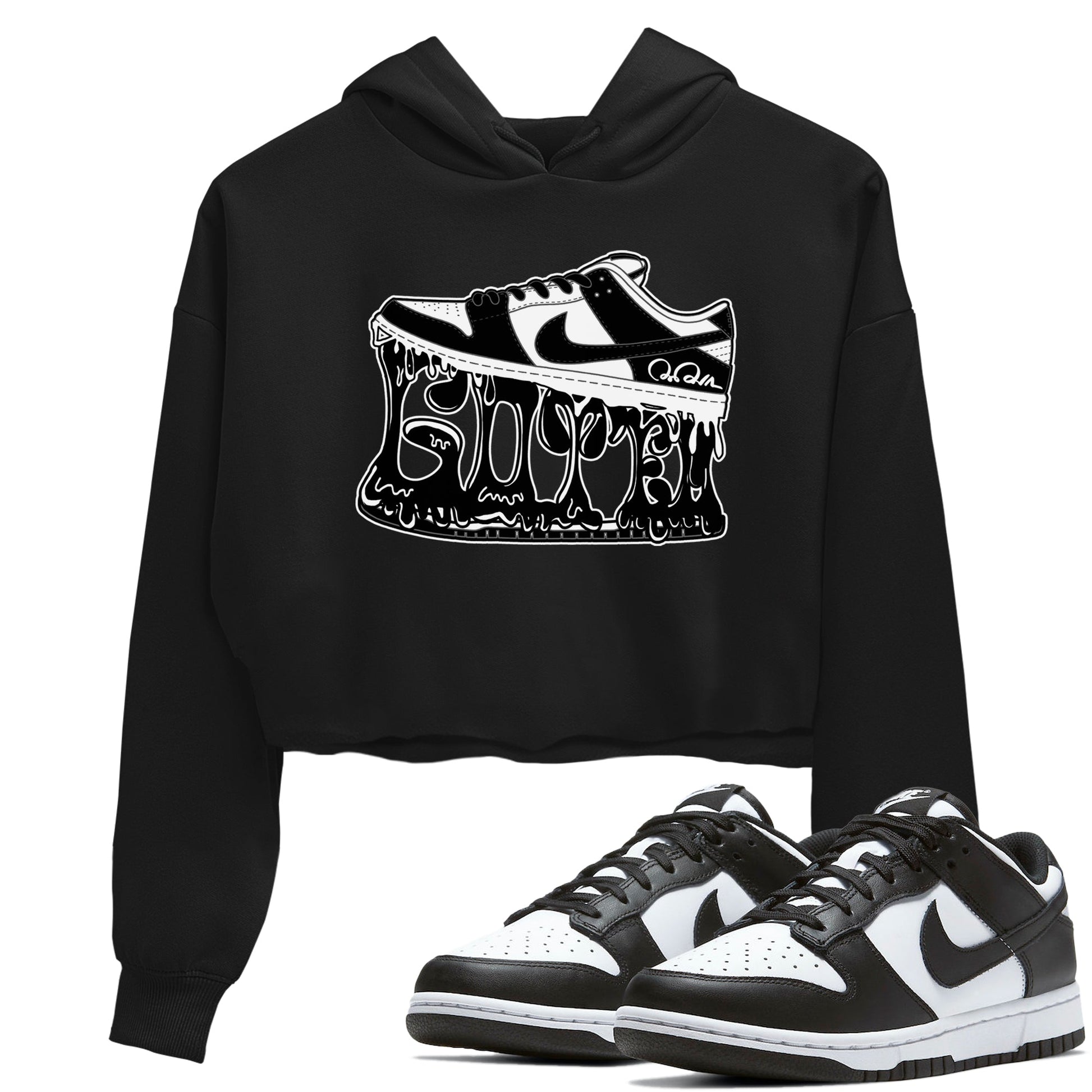 Dunk Panda shirt to match jordans Shoe Stuck sneaker tees Nike Dunk Low Panda SNRT Sneaker Release Tees Black 1 Crop T-Shirt