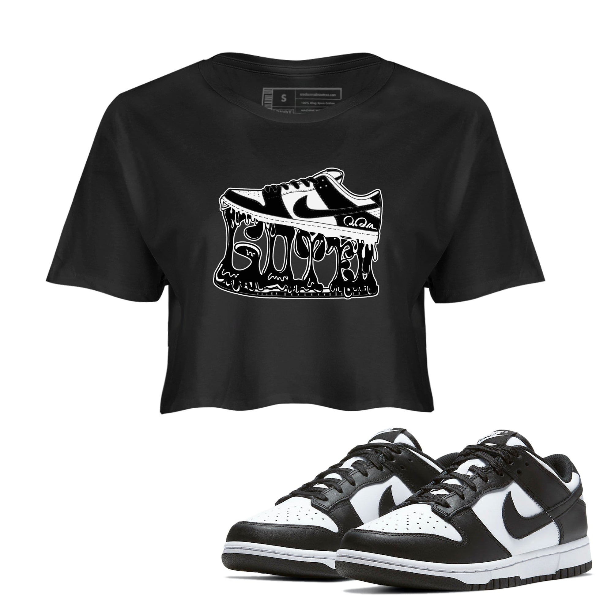 Dunk Panda shirt to match jordans Shoe Stuck sneaker tees Nike Dunk Low Panda SNRT Sneaker Release Tees Black 1 Crop T-Shirt