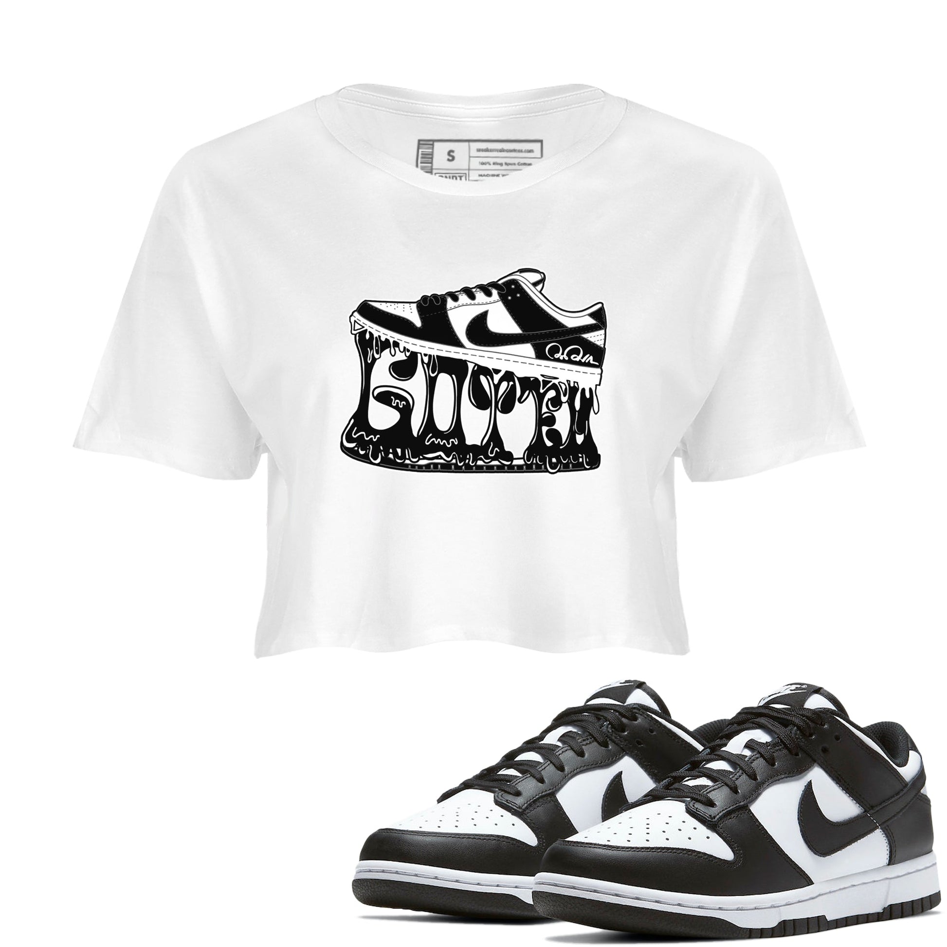 Dunk Panda shirt to match jordans Shoe Stuck sneaker tees Nike Dunk Low Panda SNRT Sneaker Release Tees White 1 Crop T-Shirt