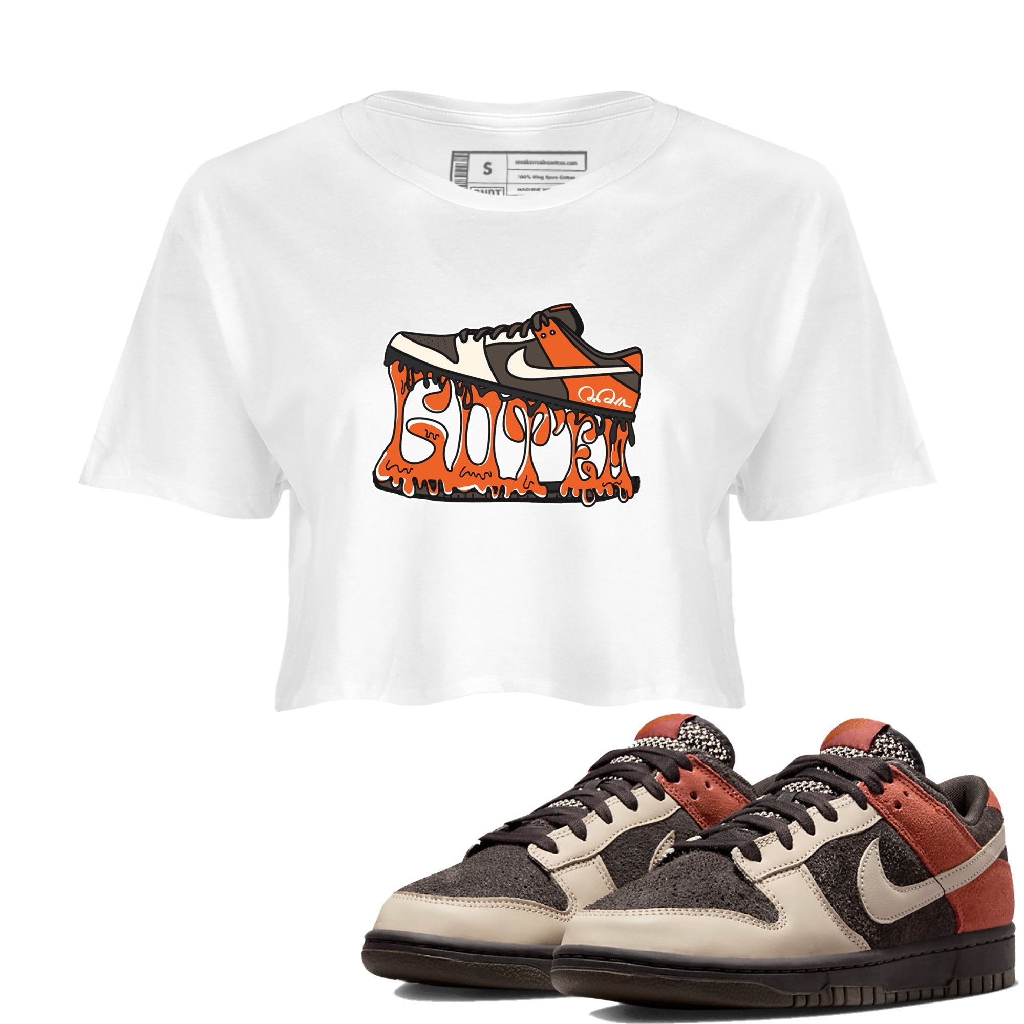Dunk Red Panda shirt to match jordans Shoe Stuck sneaker tees Nike Dunk Low Red Panda SNRT Sneaker Release Tees White 1 Crop T-Shirt