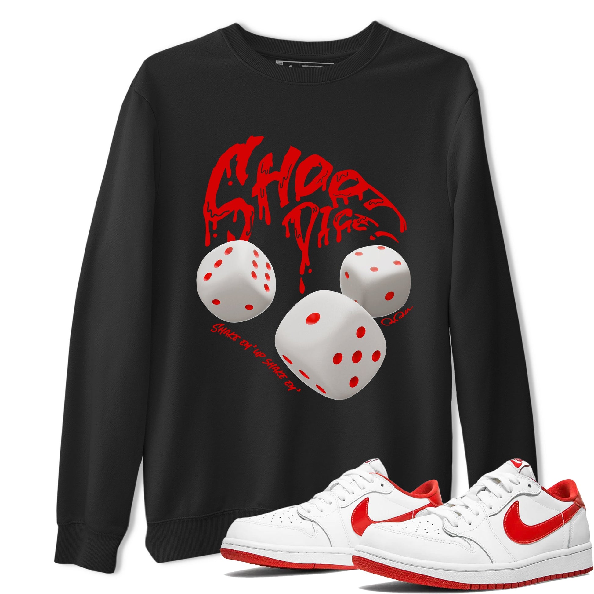 Jordan 1 Low University Red shirt to match jordans Shoot Dice sneakertees AJ1 Low University Red SNRT Sneaker Release Tees Unisex Black 1 T-Shirt
