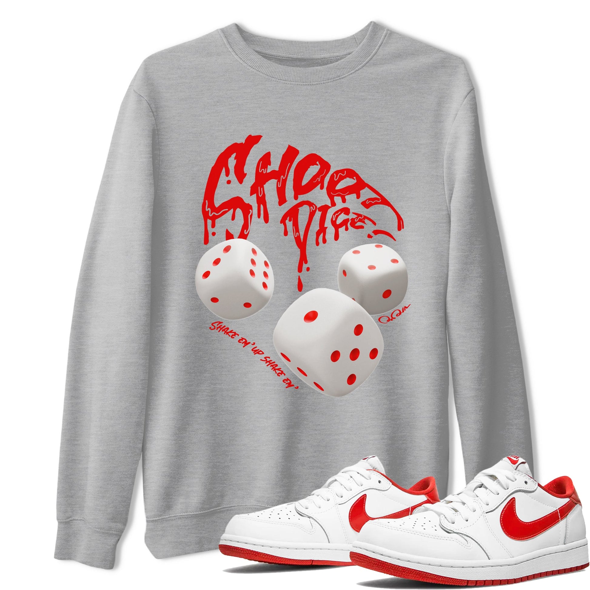Jordan 1 Low University Red shirt to match jordans Shoot Dice sneakertees AJ1 Low University Red SNRT Sneaker Release Tees Unisex Heather Grey 1 T-Shirt