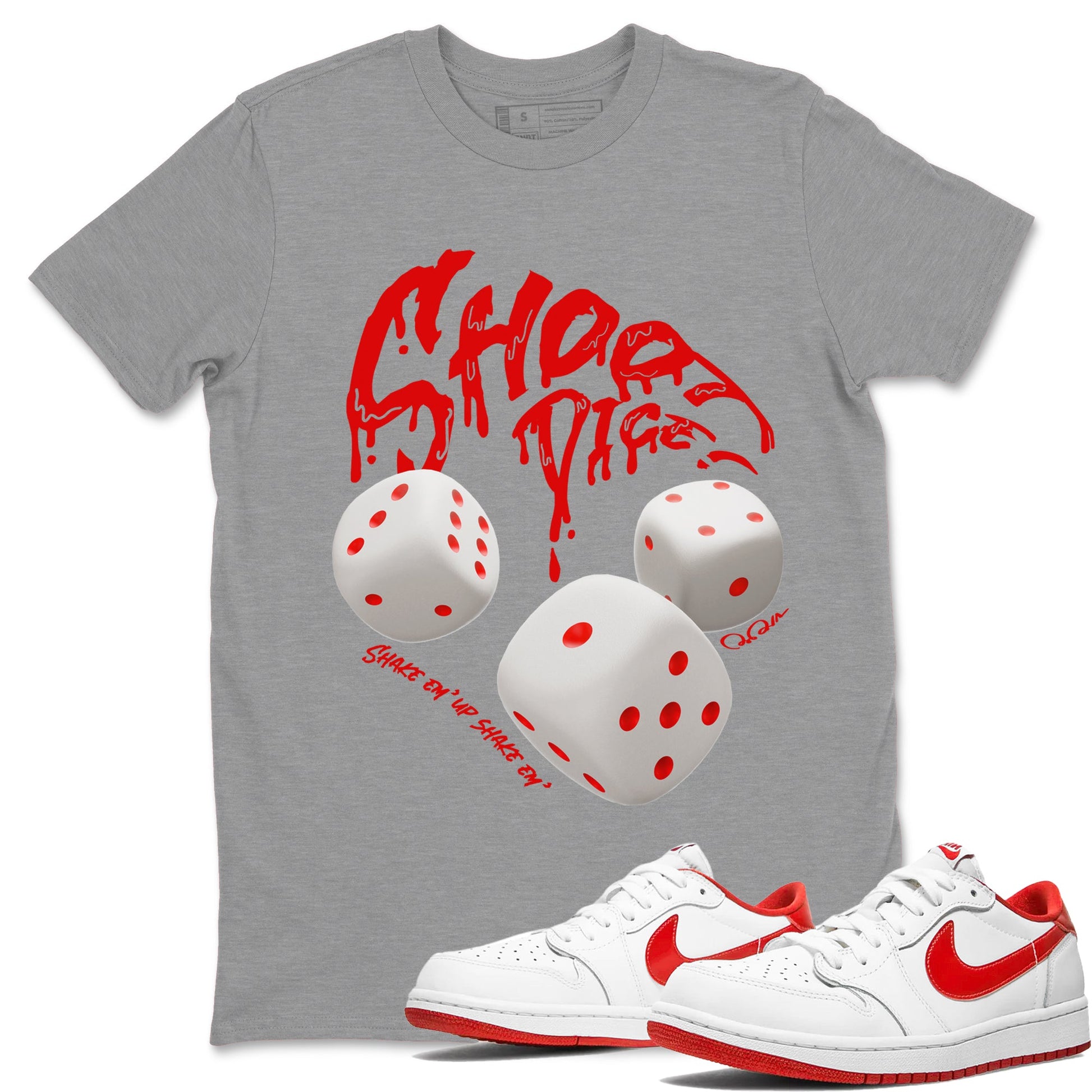Jordan 1 Low University Red shirt to match jordans Shoot Dice sneakertees AJ1 Low University Red SNRT Sneaker Release Tees Unisex Heather Grey 1 T-Shirt