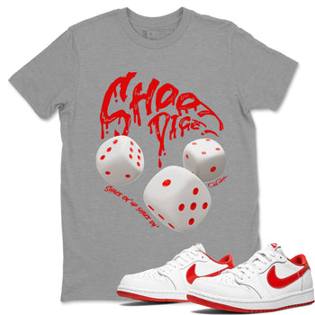 Jordan 1 Low University Red shirt to match jordans Shoot Dice sneakertees AJ1 Low University Red SNRT Sneaker Release Tees Unisex Heather Grey 1 T-Shirt