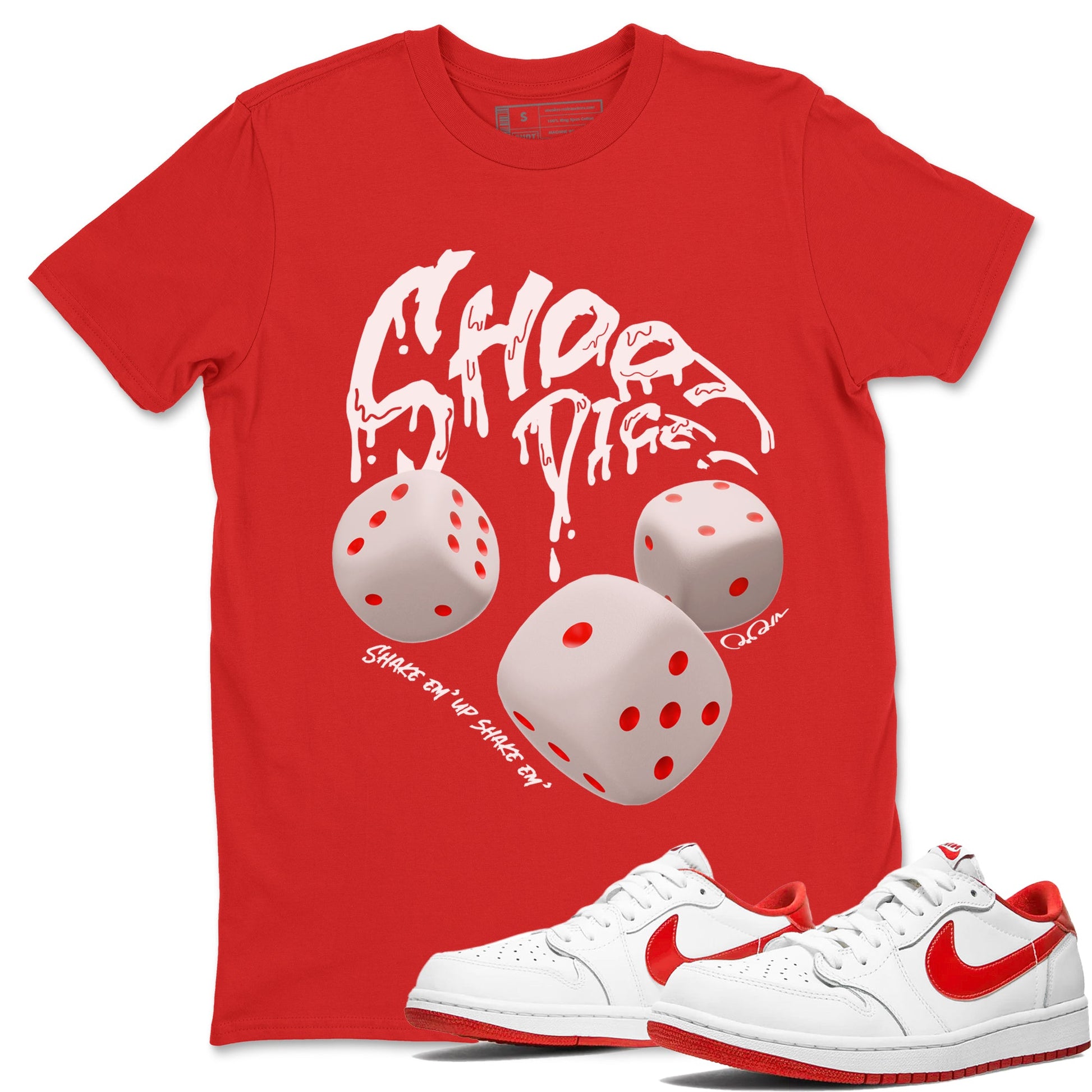 Jordan 1 Low University Red shirt to match jordans Shoot Dice sneakertees AJ1 Low University Red SNRT Sneaker Release Tees Unisex Red 1 T-Shirt