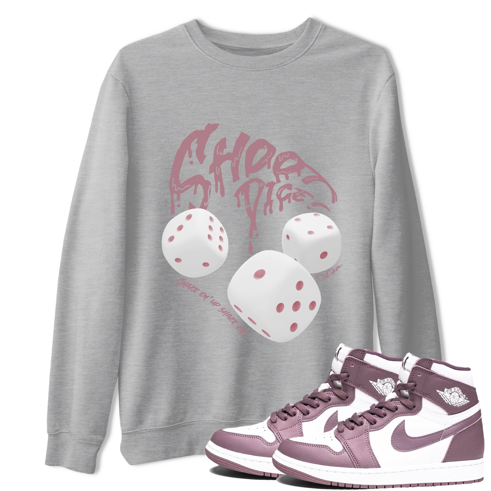 Air Jordan 1 Mauve shirt to match jordans Shoot Dice sneaker tees AJ1Mauve SNRT Sneaker Release Tees Unisex Heather Grey 1 T-Shirt