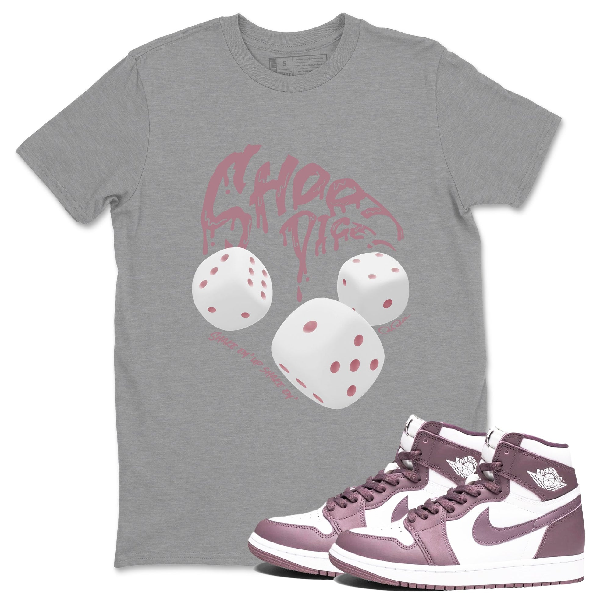 Air Jordan 1 Mauve shirt to match jordans Shoot Dice sneaker tees AJ1Mauve SNRT Sneaker Release Tees Unisex Heather Grey 1 T-Shirt