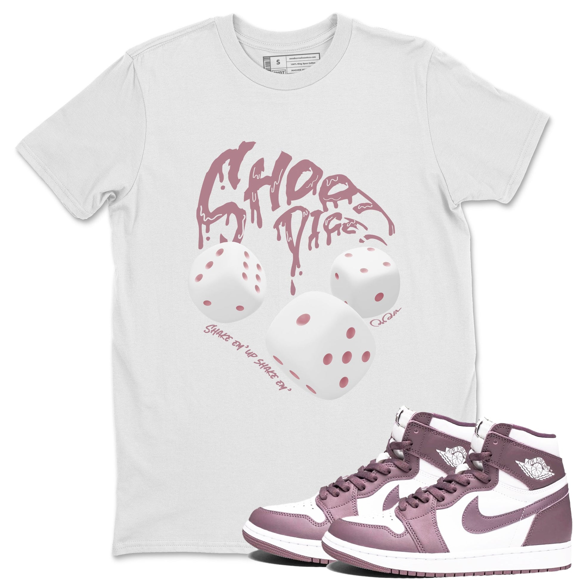 Air Jordan 1 Mauve shirt to match jordans Shoot Dice sneaker tees AJ1Mauve SNRT Sneaker Release Tees Unisex White 1 T-Shirt